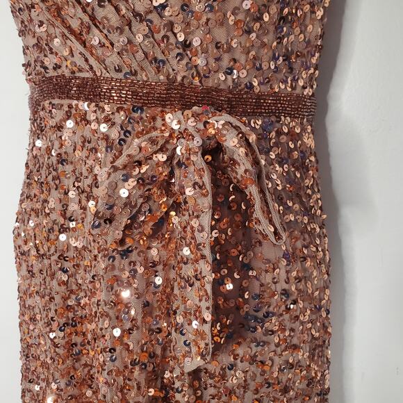 Mac Duggal 5539 High Slit Skirt V-Neck Dress Sequined Wrap Gown Copper Size 4 - Picture 8 of 16